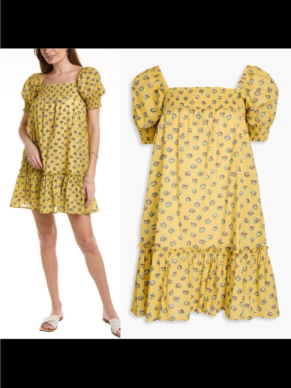Tory Burch Smocked Mini Dress In Yellow Garden Rose Size XS